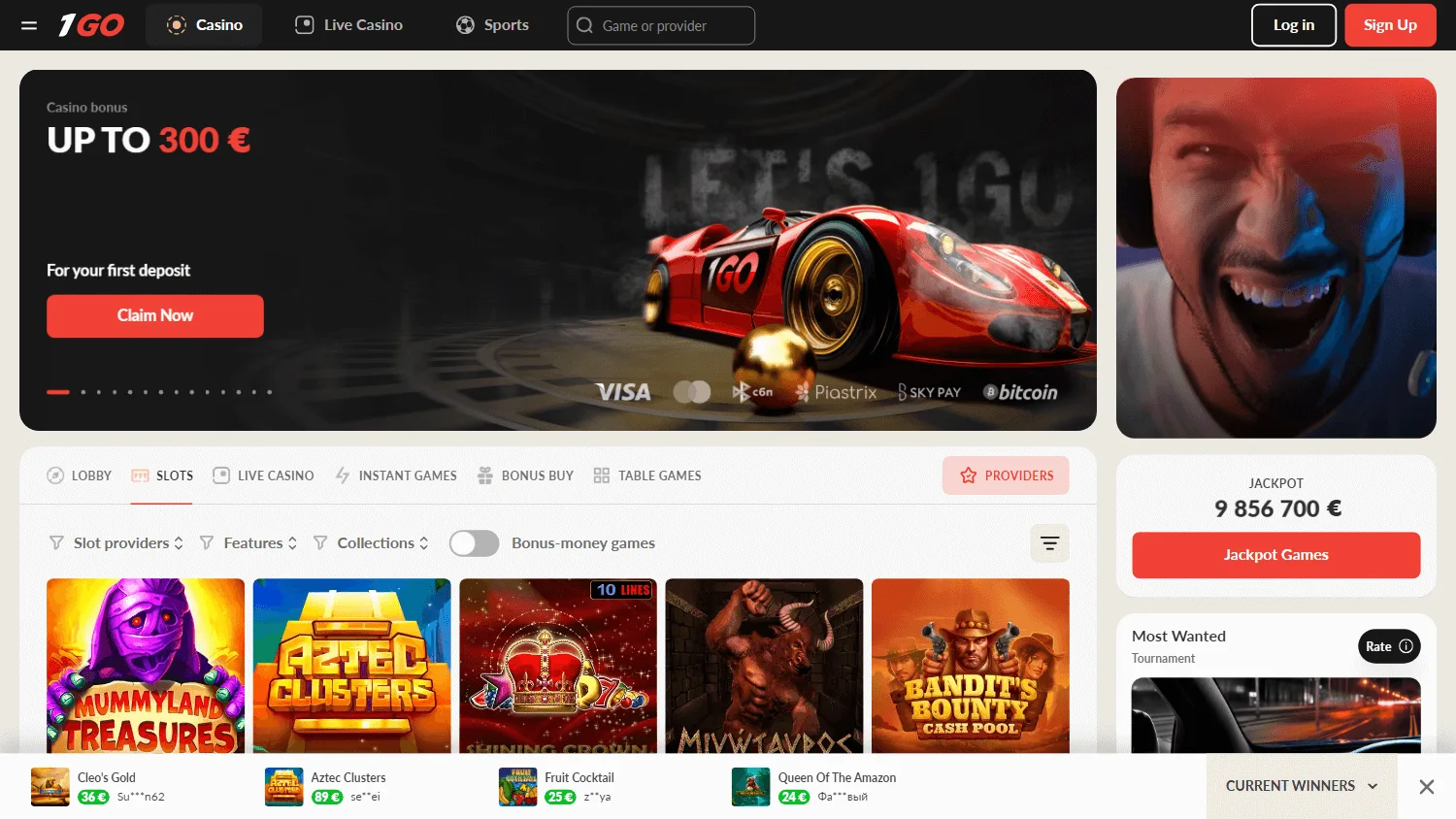 1go Casino promotions area on desktop
